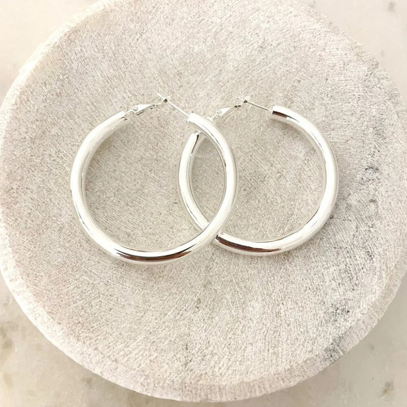 925 Sterling Silver Chunky Hoop Earrings Large Silver Hoops Silver Hoops - Picture 5 of 5